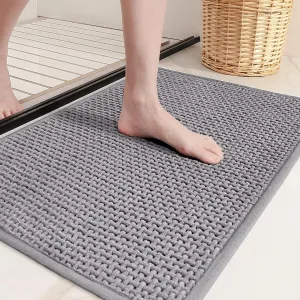 Color&Geometry Grey Chenille Bathroom Rugs- Non Slip, Absorbent, Quick Dry, Thin, Washable- 16"x24" Small Bathmat Gray for Washroom Floor, Shower, Sink, Vanity