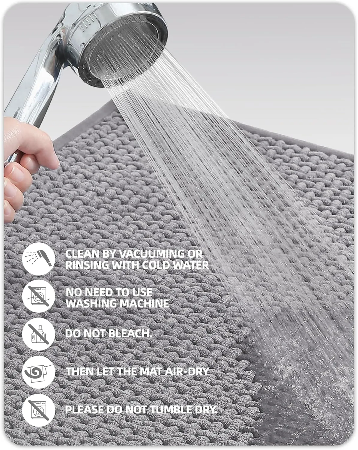 Color&Geometry Grey Chenille Bathroom Rugs- Non Slip, Absorbent, Quick Dry, Thin, Washable- 16"x24" Small Bathmat Gray for Washroom Floor, Shower, Sink, Vanity