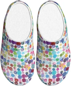 Colorful Watercolor Dots Men's Women's Memory Foam Slippers Comfort Flannel Closed Toe House Shoes Indoor Scuff