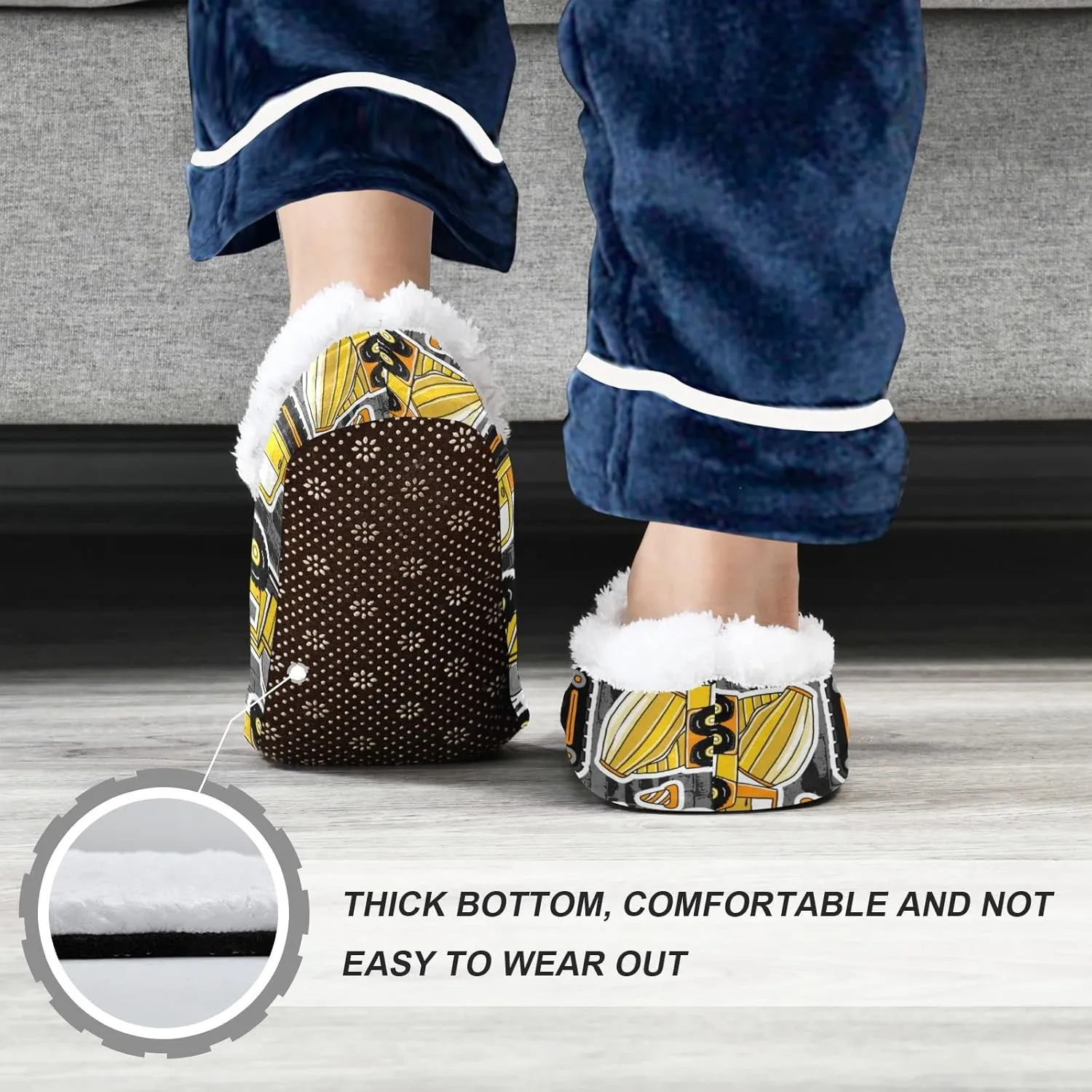 Construction Machines Truck Kids House Slippers Retro Excavator Car Boys Closed Back Fuzzy Feet Slippers Girls Coral Fleece Slipper Socks No Skid Warm Cozy Home Slippers For Indoor Outdoor Winter XS