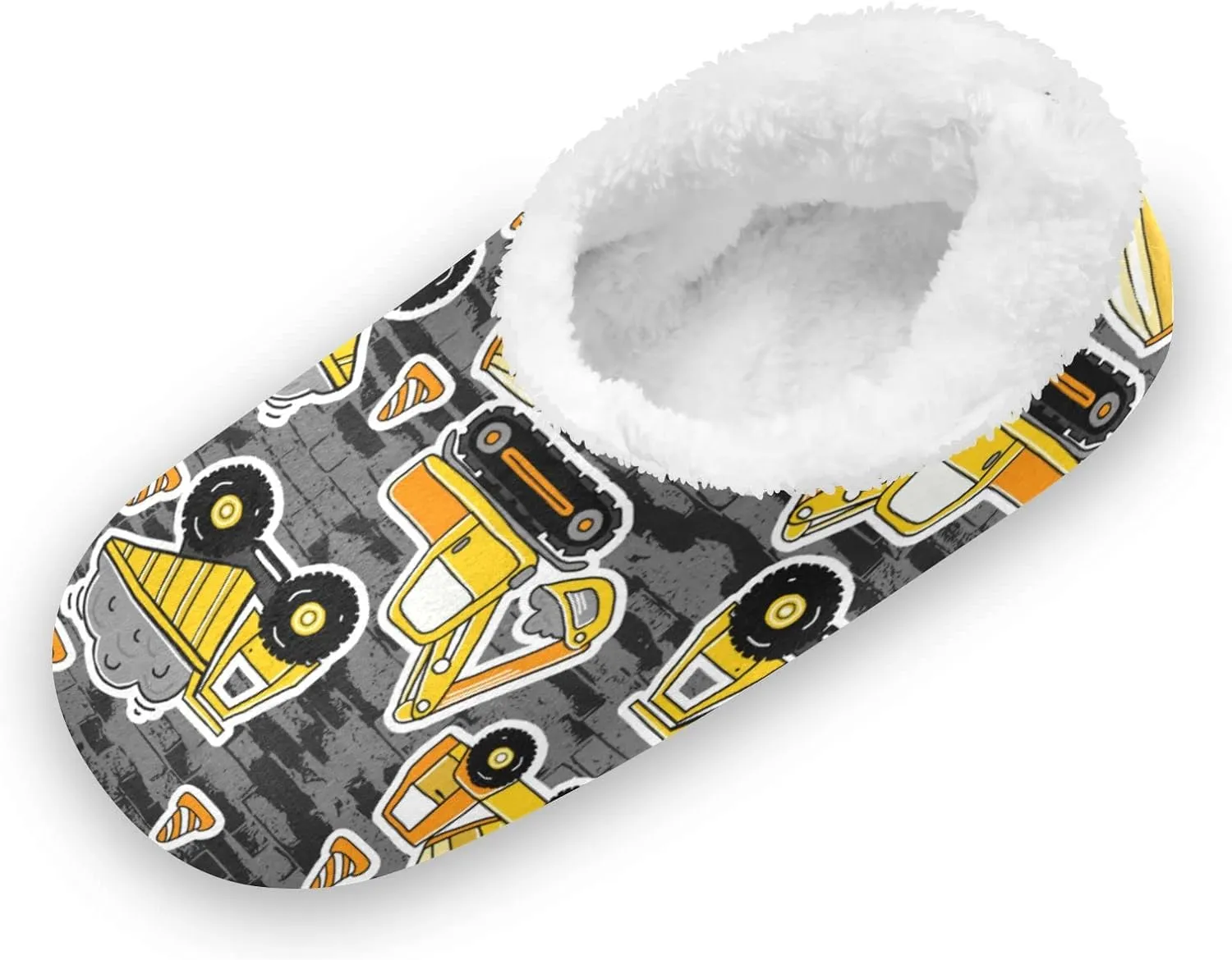 Construction Machines Truck Kids House Slippers Retro Excavator Car Boys Closed Back Fuzzy Feet Slippers Girls Coral Fleece Slipper Socks No Skid Warm Cozy Home Slippers For Indoor Outdoor Winter XS