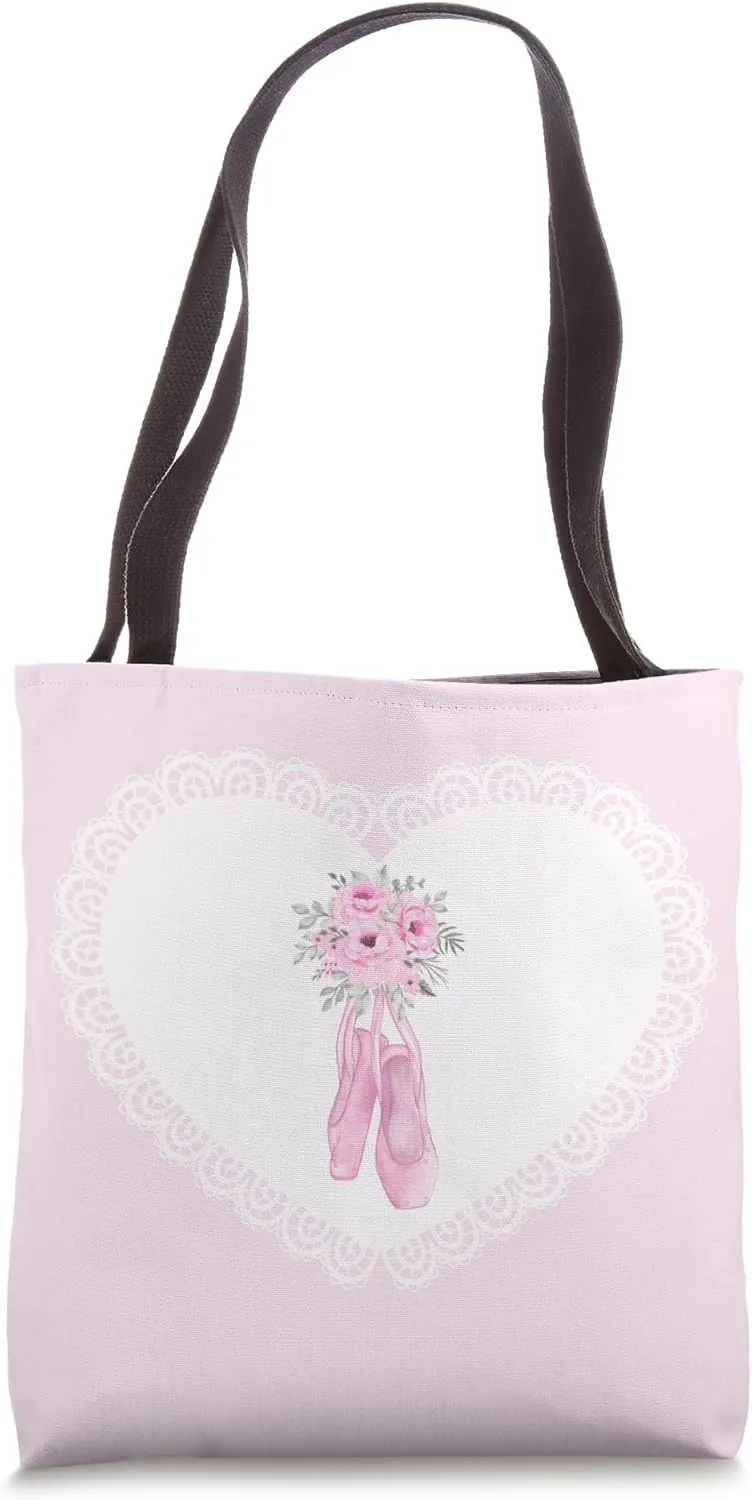 Coquette Balletcore Doily Pink Ballet Shoes Soft Girl Tote Bag