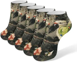 Couple Parrots Olive Ankle Socks for Men & Women, 5 Pairs Breathable Soft Low Cut Socks, Stretch Sweat Wicking Sox
