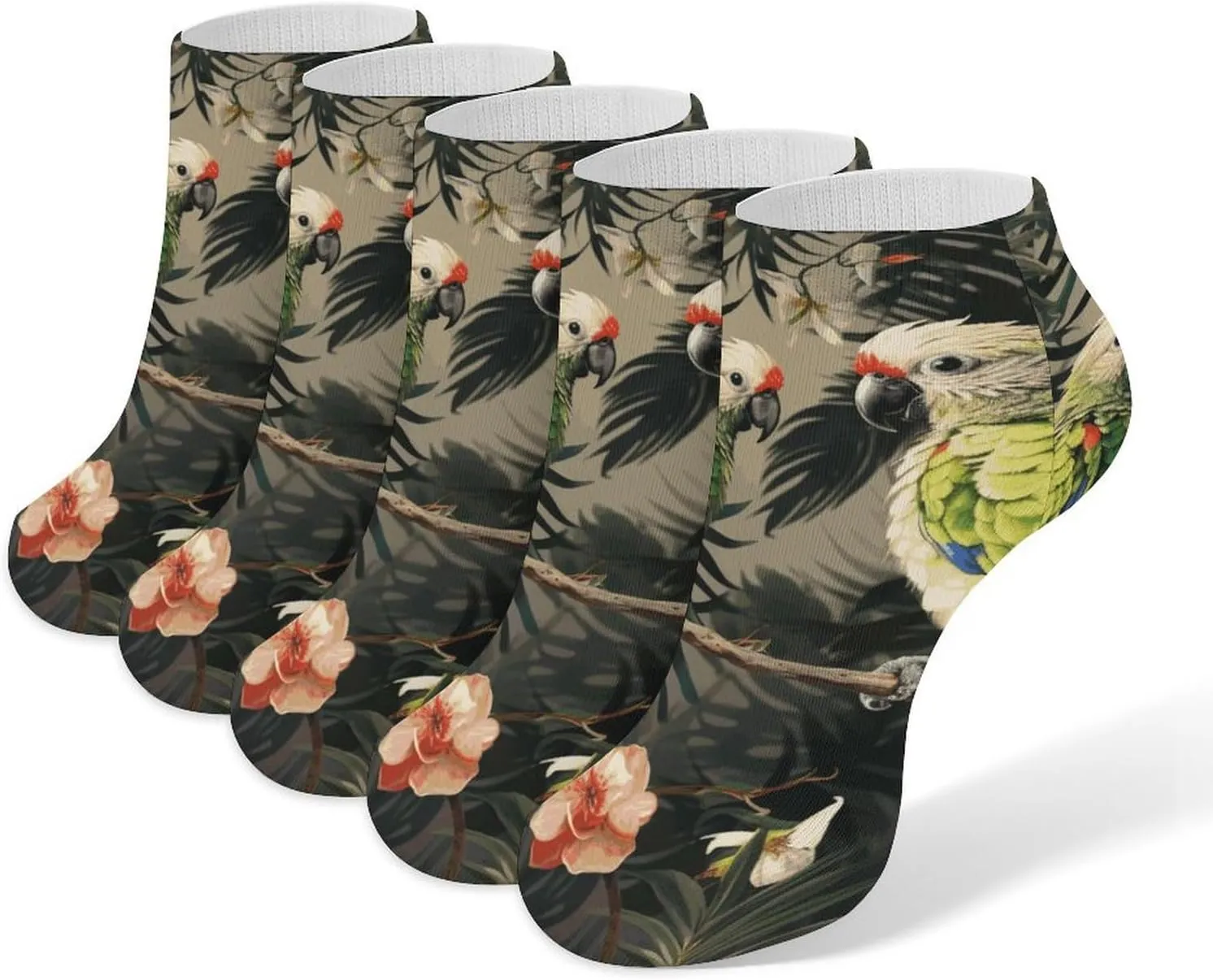 Couple Parrots Olive Ankle Socks for Men & Women, 5 Pairs Breathable Soft Low Cut Socks, Stretch Sweat Wicking Sox