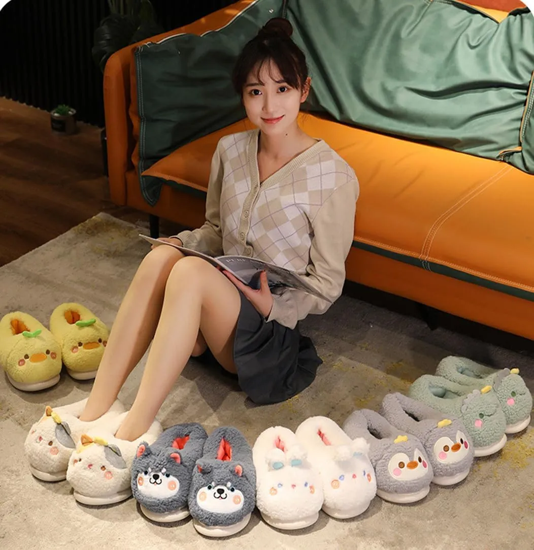 Cozy Novelty Cute Animal Home Slippers for Women Fluffy Memory Foam House Slippers Warm Non-slip Bedroom Shoes Indoor Outdoor