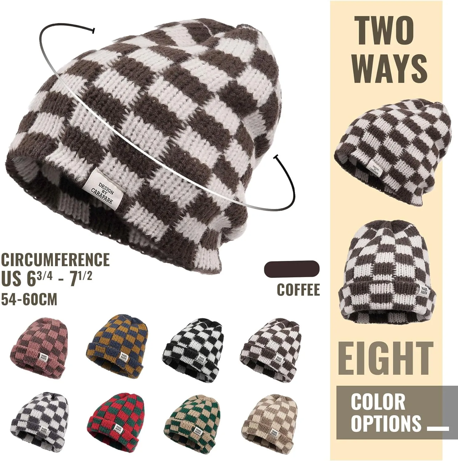 Croogo Beanie Men Slouchy Knit Skull Cap Warm Stocking Hats Women Winter Snow Ski Hat Cuffed Plaid Hat Toboggan Hats