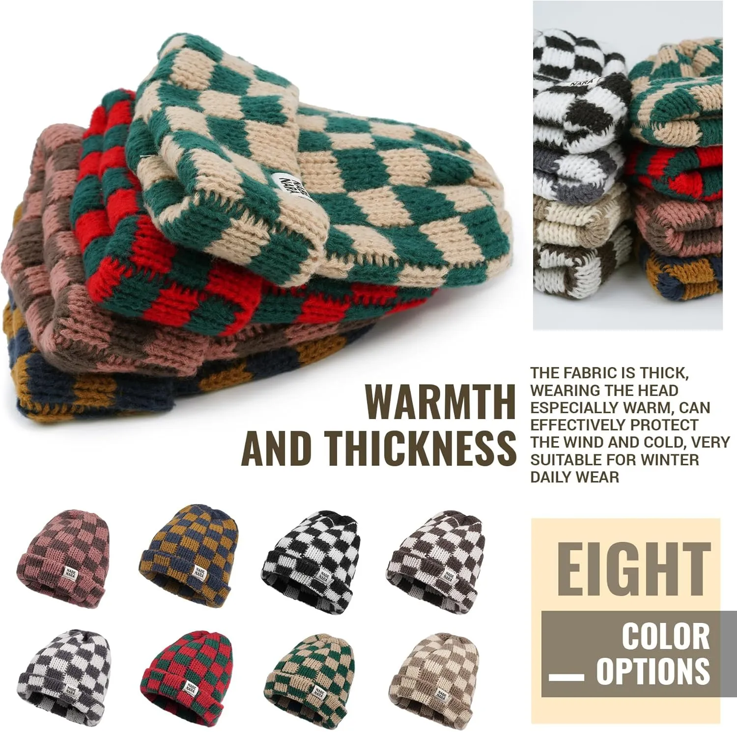Croogo Beanie Men Slouchy Knit Skull Cap Warm Stocking Hats Women Winter Snow Ski Hat Cuffed Plaid Hat Toboggan Hats