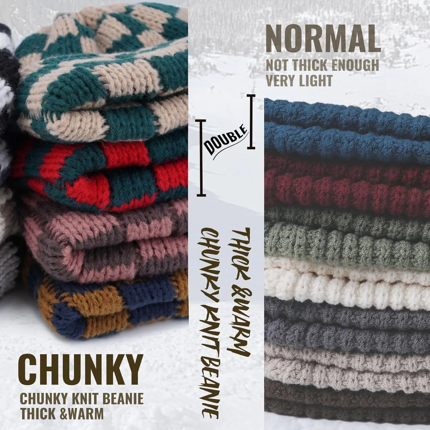 Croogo Beanie Men Slouchy Knit Skull Cap Warm Stocking Hats Women Winter Snow Ski Hat Cuffed Plaid Hat Toboggan Hats