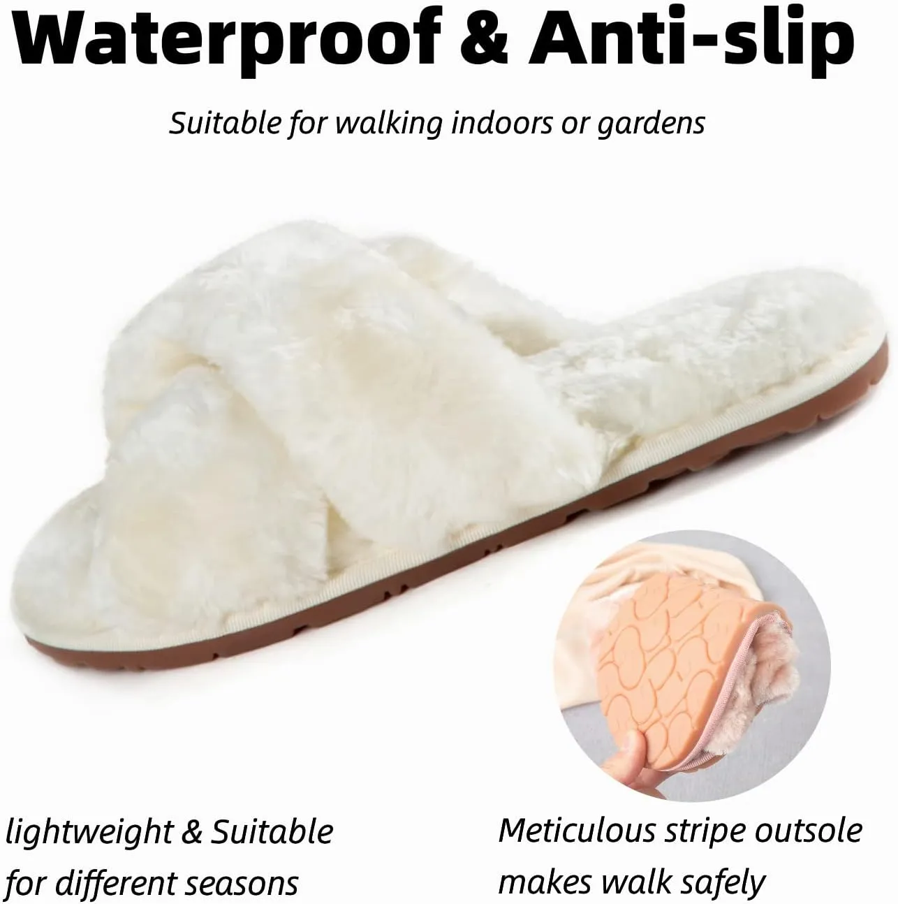 Cross Band Fluffy Fuzzy Slippers Open Toe Soft Plush House Slippers Indoor Outdoor Bedroom Cozy Slippers for Women Warm Slides Shoes