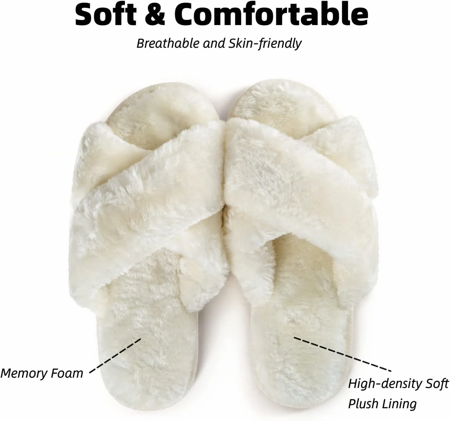 Cross Band Fluffy Fuzzy Slippers Open Toe Soft Plush House Slippers Indoor Outdoor Bedroom Cozy Slippers for Women Warm Slides Shoes
