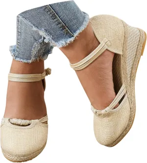 Crzidha Sandals for Women Dressy Summer, Women's Ankle Strap Closed Toe Espadrille Wedge Sandals Dressy Platform Wedges Pumps Sandals Bohemian Slip-ons Canvas Shoes for Casual, Work, Party