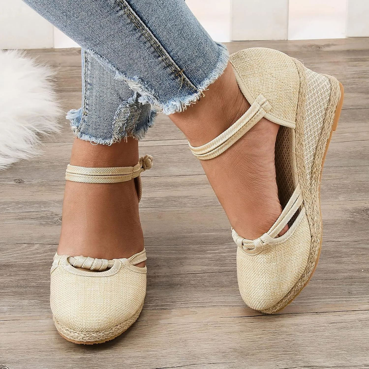 Crzidha Sandals for Women Dressy Summer, Women's Ankle Strap Closed Toe Espadrille Wedge Sandals Dressy Platform Wedges Pumps Sandals Bohemian Slip-ons Canvas Shoes for Casual, Work, Party