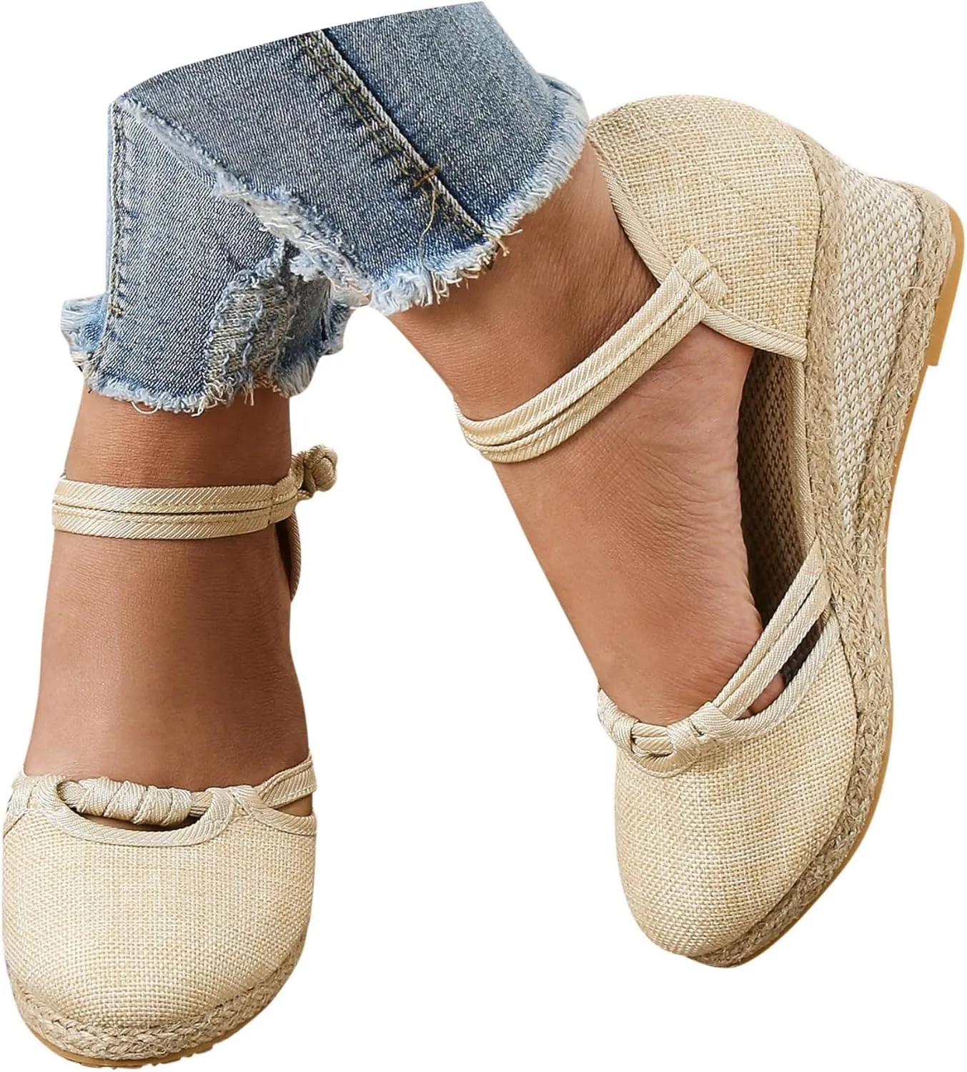 Crzidha Sandals for Women Dressy Summer, Women's Ankle Strap Closed Toe Espadrille Wedge Sandals Dressy Platform Wedges Pumps Sandals Bohemian Slip-ons Canvas Shoes for Casual, Work, Party