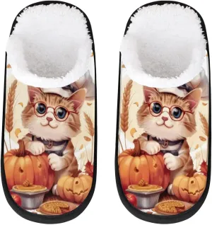 Cute Cat Ear Wheat Pumpkin House Slippers for Women Men, Non-Slip Spa Slippers Soft Foam Warm Home Shoes