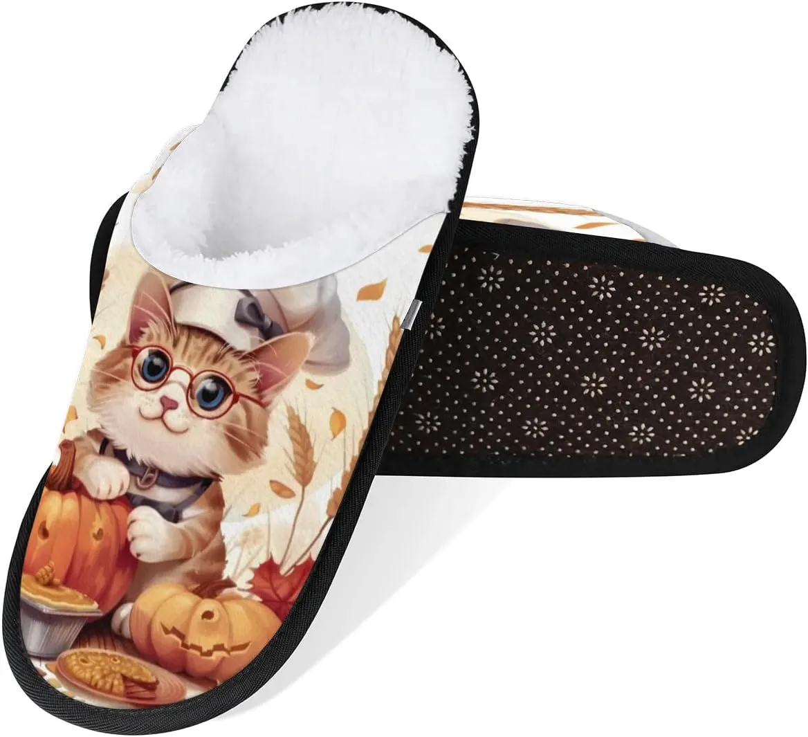 Cute Cat Ear Wheat Pumpkin House Slippers for Women Men, Non-Slip Spa Slippers Soft Foam Warm Home Shoes