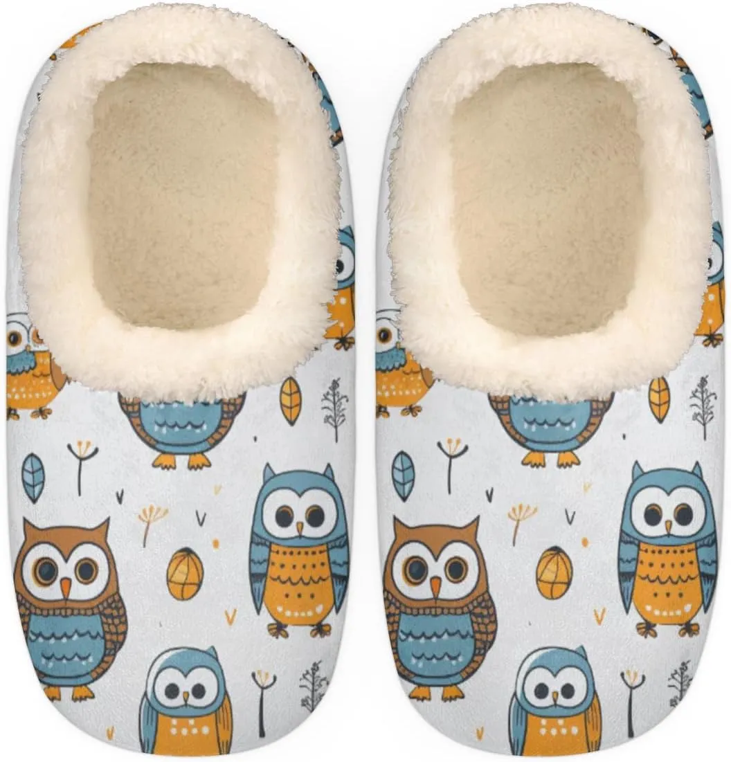 Cute Owl House Slippers for Women/Men, Non-Slip House Slipper Socks, Plush Lined Slippers Shoes for Boys Girls Teens Indoor Bedroom (Cartoon Owls)