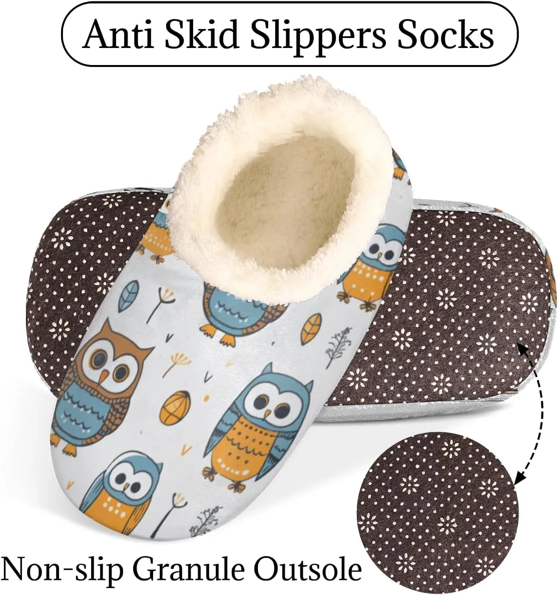 Cute Owl House Slippers for Women/Men, Non-Slip House Slipper Socks, Plush Lined Slippers Shoes for Boys Girls Teens Indoor Bedroom (Cartoon Owls)