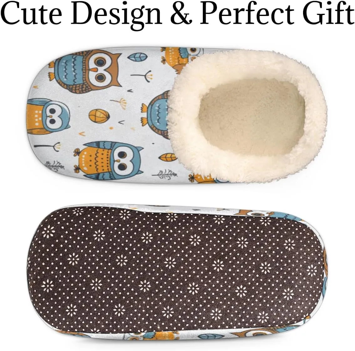 Cute Owl House Slippers for Women/Men, Non-Slip House Slipper Socks, Plush Lined Slippers Shoes for Boys Girls Teens Indoor Bedroom (Cartoon Owls)