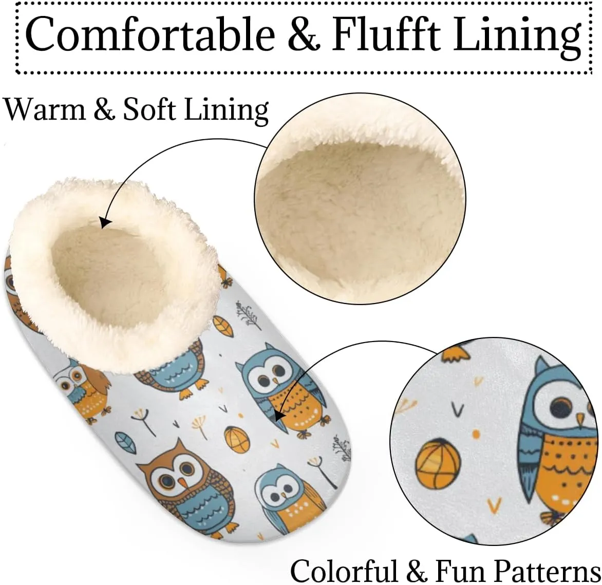 Cute Owl House Slippers for Women/Men, Non-Slip House Slipper Socks, Plush Lined Slippers Shoes for Boys Girls Teens Indoor Bedroom (Cartoon Owls)