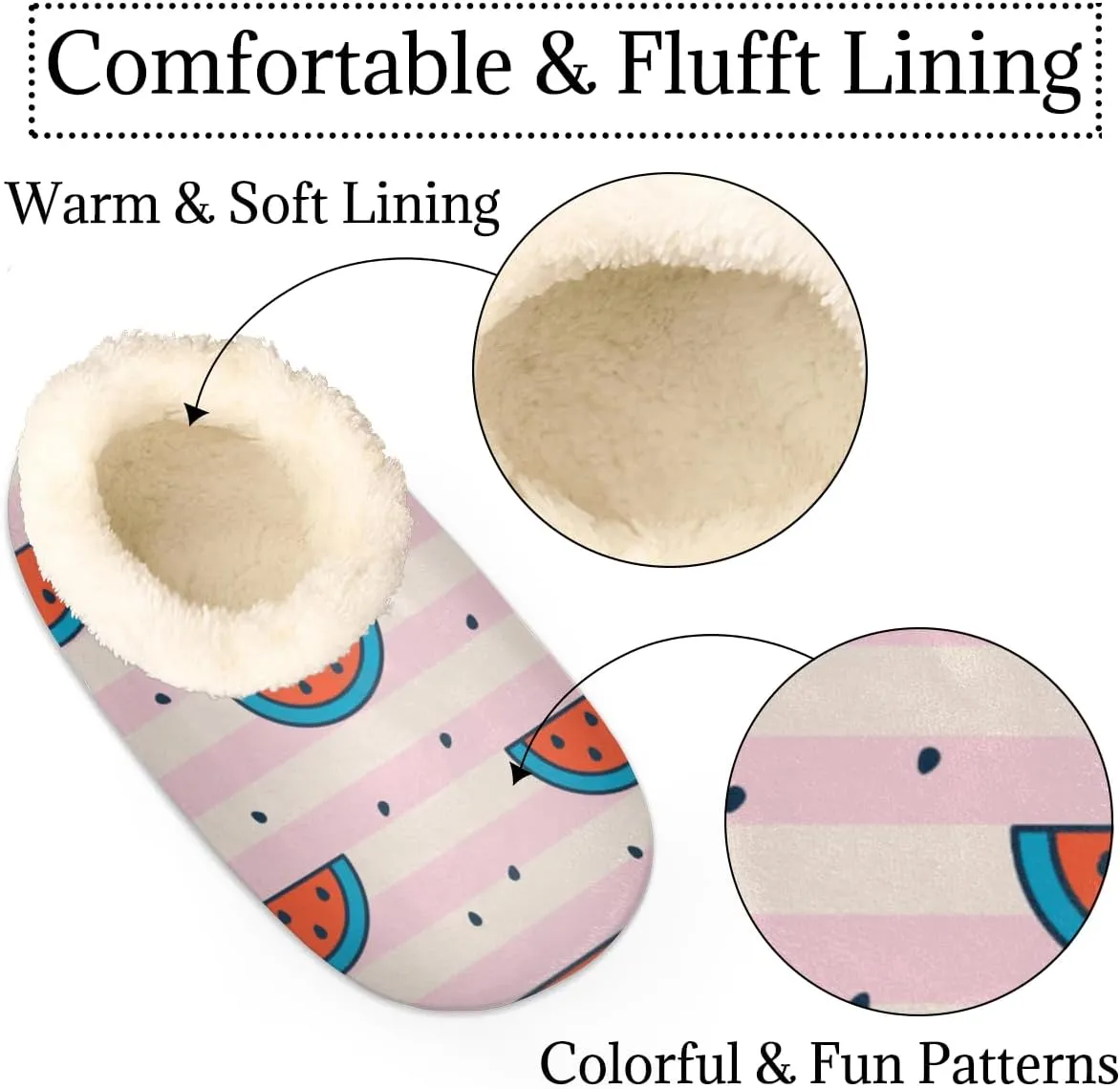 Cute Watermelon Women's Slippers, Pink Stripes Soft Cozy Plush Lined House Slipper Shoes Indoor Non-Slip Slippers for Women Girls Boys Teenager