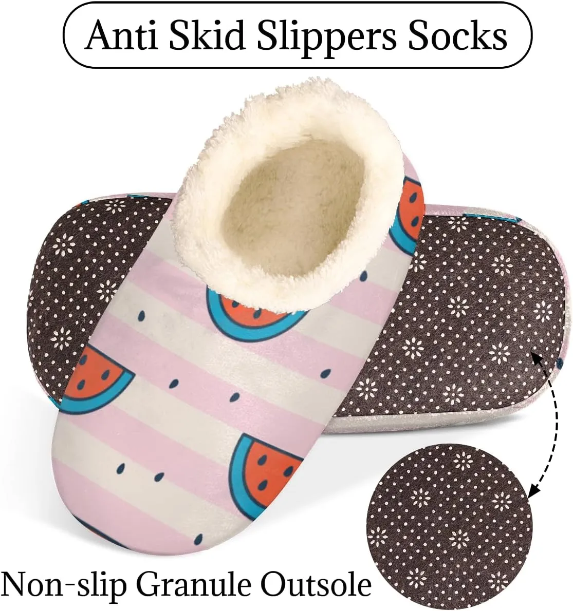 Cute Watermelon Women's Slippers, Pink Stripes Soft Cozy Plush Lined House Slipper Shoes Indoor Non-Slip Slippers for Women Girls Boys Teenager