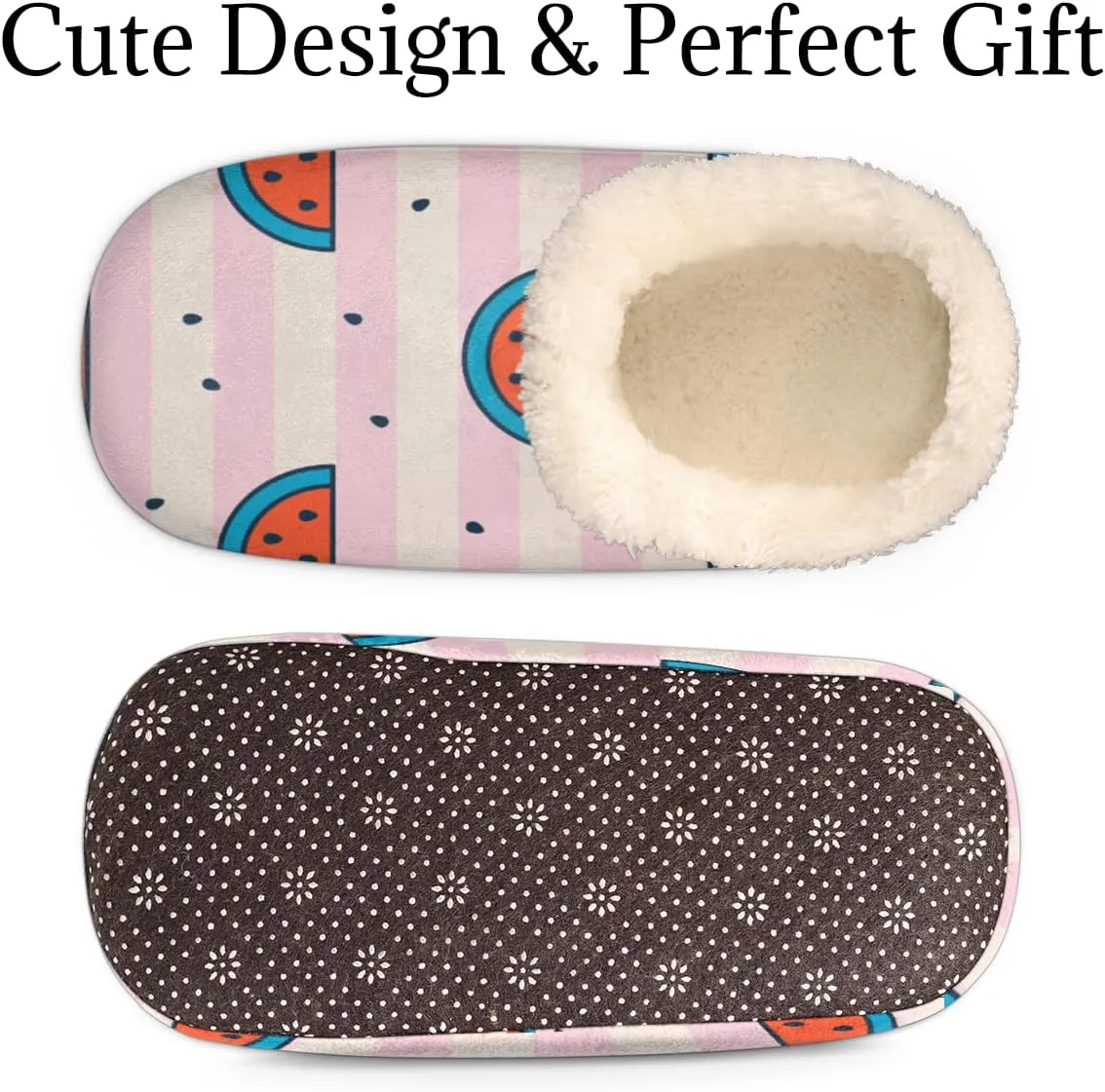 Cute Watermelon Women's Slippers, Pink Stripes Soft Cozy Plush Lined House Slipper Shoes Indoor Non-Slip Slippers for Women Girls Boys Teenager