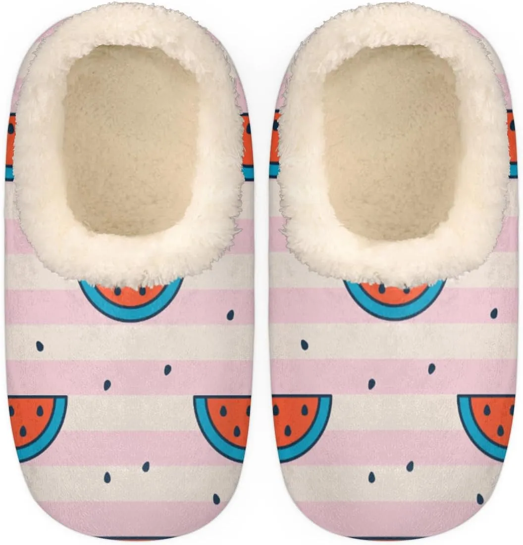 Cute Watermelon Women's Slippers, Pink Stripes Soft Cozy Plush Lined House Slipper Shoes Indoor Non-Slip Slippers for Women Girls Boys Teenager