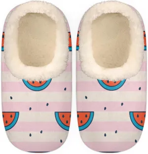 Cute Watermelon Women's Slippers, Pink Stripes Soft Cozy Plush Lined House Slipper Shoes Indoor Non-Slip Slippers for Women Girls Boys Teenager