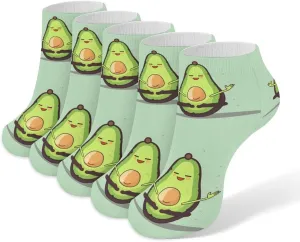 Cute Yoga Fruit Ankle Socks for Men & Women, 5 Pairs Breathable Soft Low Cut Socks, Stretch Sweat Wicking Sox