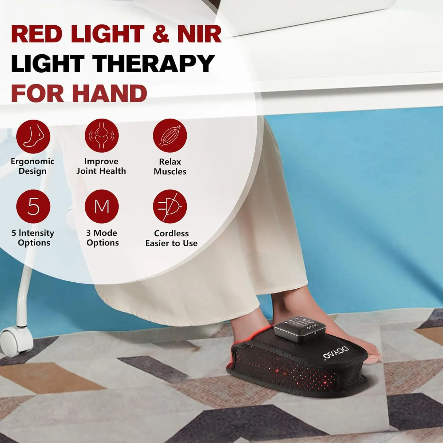 D MAX Cordless Foot Slipper Red Light Therapy, Near Infrared Therapy for Feet Pain Relief, with Battery Pulse Therapy (Single)