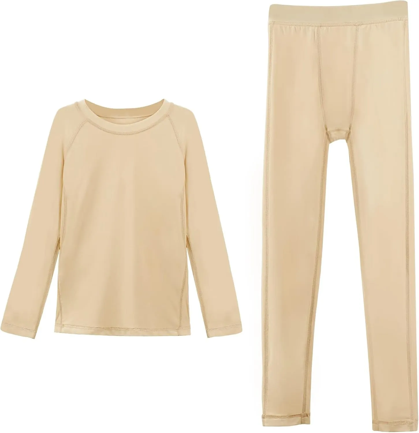 Daydance Nude Kids Girls Base Layers Set Tan Active Undergarments for Dance, Ballet, Gymnastics, Performance in Winter