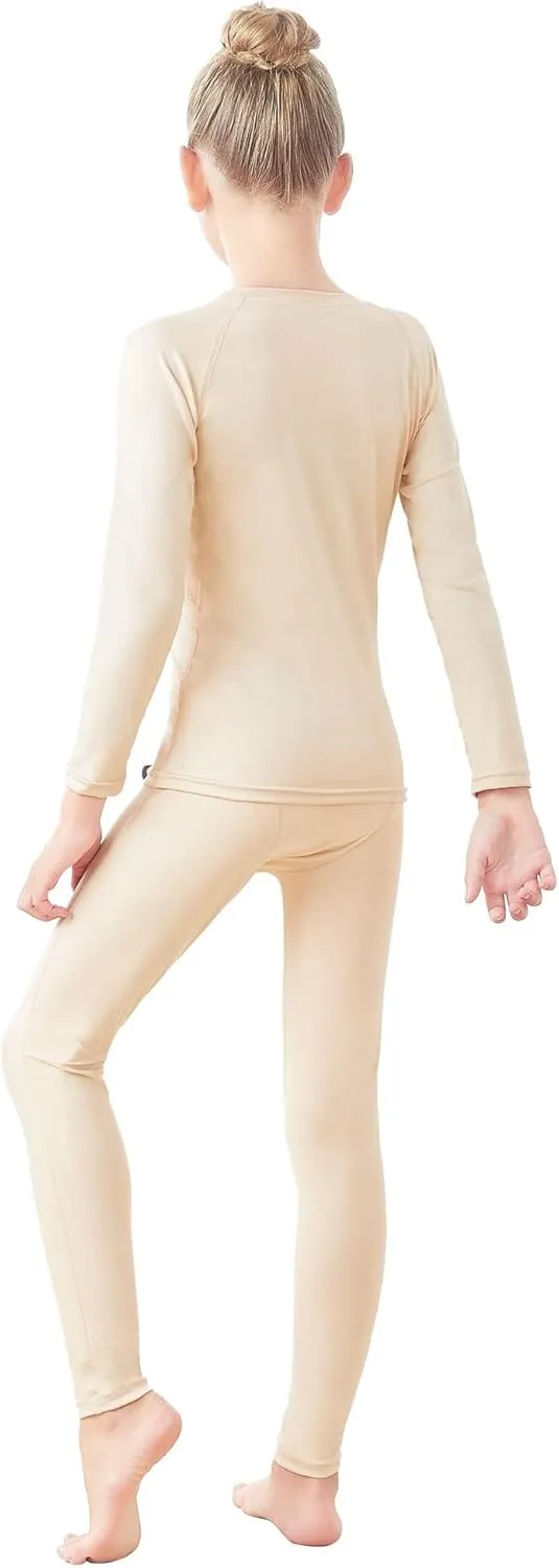 Daydance Nude Kids Girls Base Layers Set Tan Active Undergarments for Dance, Ballet, Gymnastics, Performance in Winter