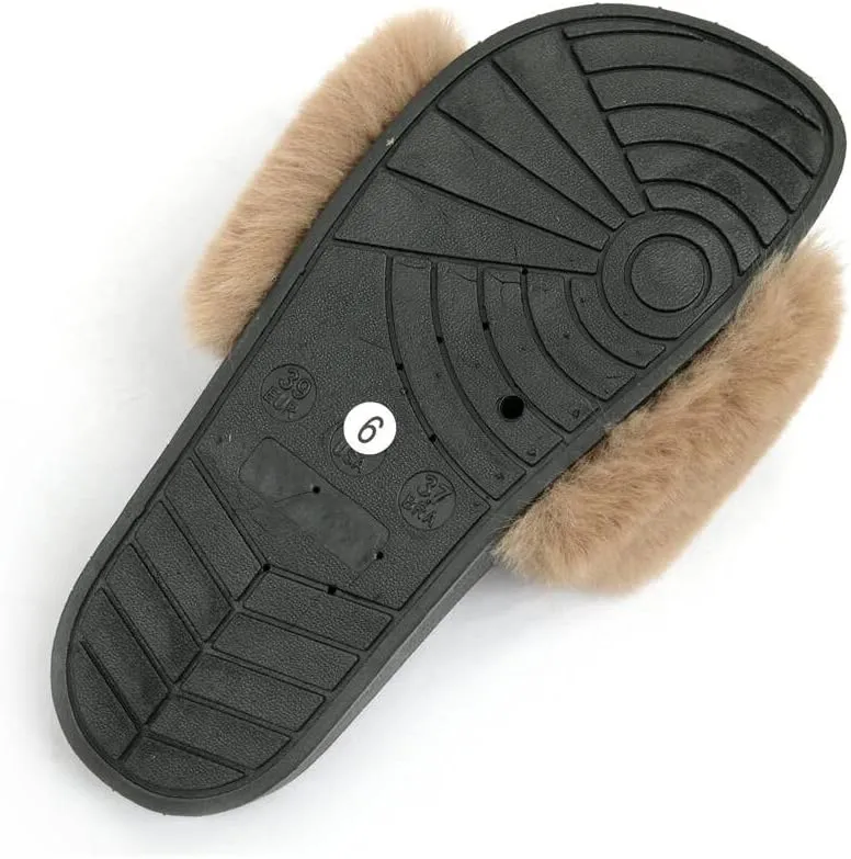 Dayiss Women Faux Fox Fur Furry Slides Fluffy Slippers Summer Feather Open Toe Single Strap Slip On Flat Sandals Outdoor Indoor