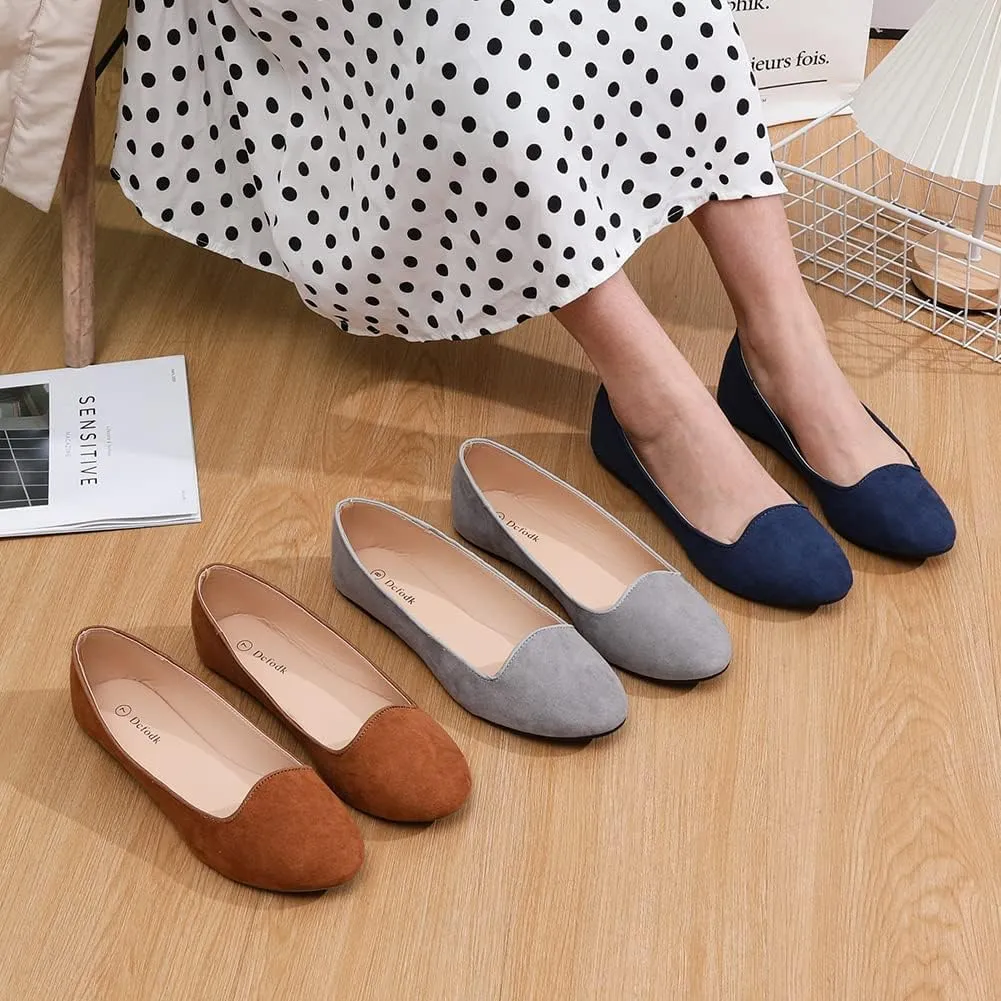 Dcfodk Women's Classic Ballet Flats Casual Comfort Soft Silp On Flat Shoes,Round Toe Dress Shoe, Shoes for Women Wide Width,Navy Blue,Grey, Tan,Ladies Shoes Leather