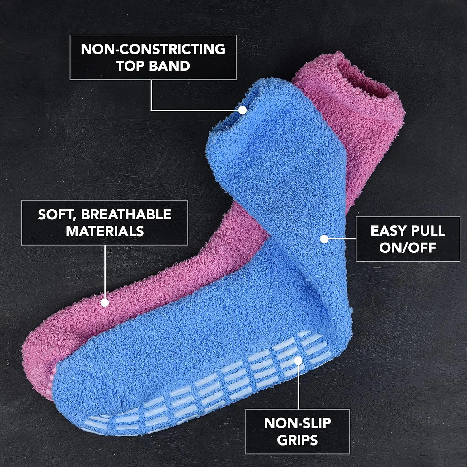 Debra Weitzner 5/6 Pairs Non-slip Hospital Socks Fuzzy Slipper Grip Socks For Women Men