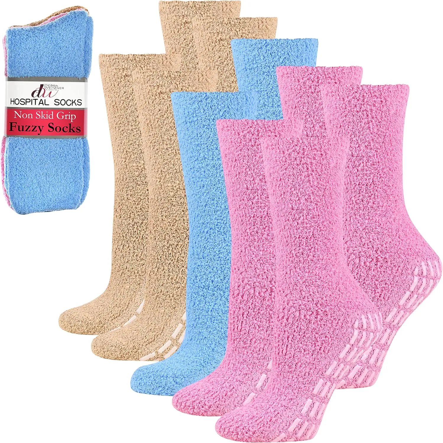 Debra Weitzner 5/6 Pairs Non-slip Hospital Socks Fuzzy Slipper Grip Socks For Women Men