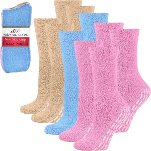 Debra Weitzner 5/6 Pairs Non-slip Hospital Socks Fuzzy Slipper Grip Socks For Women Men
