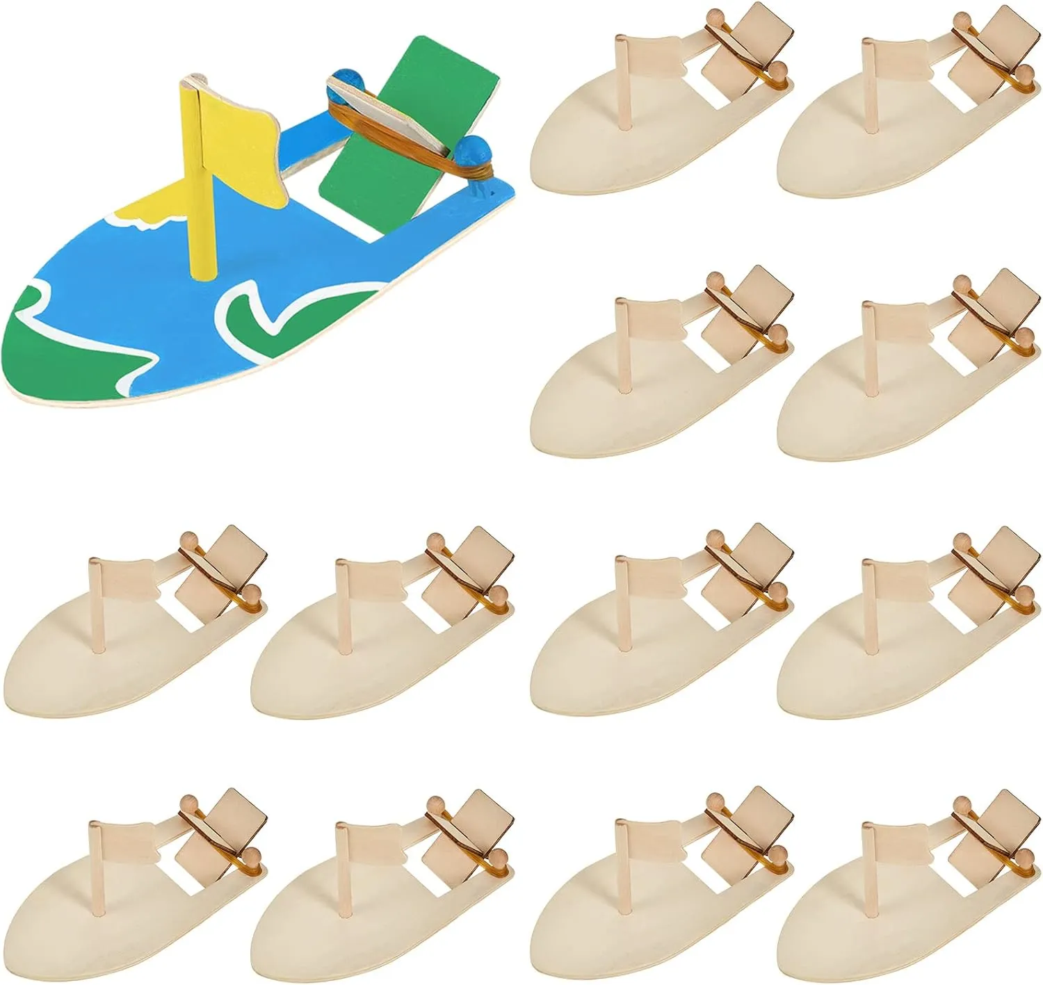 Deekin 48 Packs DIY Wood Sailboat Craft Wooden Boat Toy Rubber Band Paddle Model Boat Kits to Build and Paint for DIY Craft Gift Birthday Carnival Party, 5.51 x 2.76 Inch