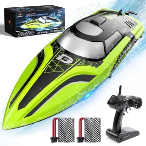 DEERC RC Boat with LED Light, 30  Mins, Self Righting Remote Control Boat for Pools & Lakes, 20  MPH, 2.4GHz Racing Boats, 2 Battery, Pool Toys for Kids, Radio Controlled Watercraft