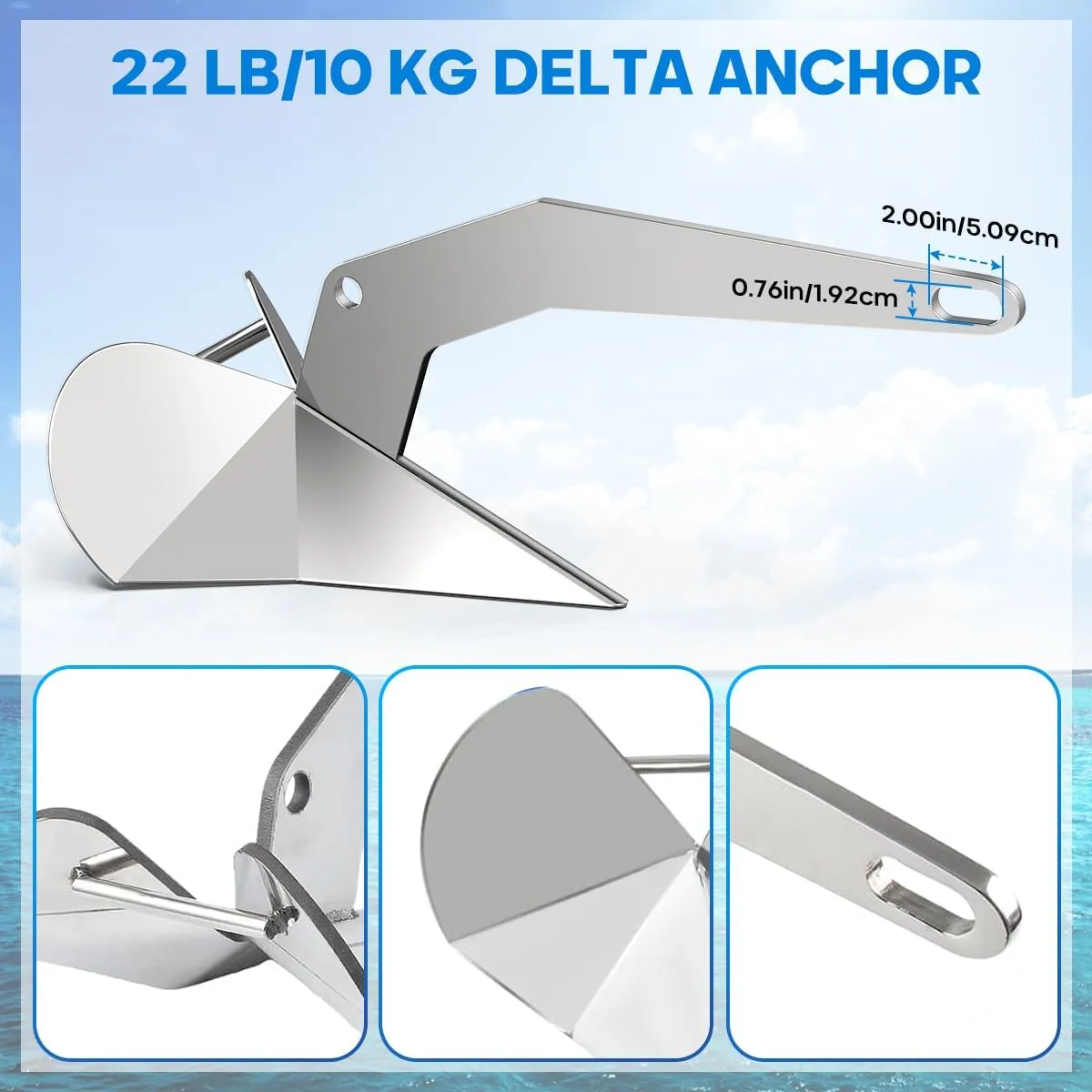 Delta Anchor 316 Marine Grade Stainless Steel Boat Anchor 11 lb 13 lb 16 lb 22 lb 33 lb 44 lb Heavy Duty Triangular Plow Anchor for Pontoon Fishing Boats Sailing Boats Small Anchor