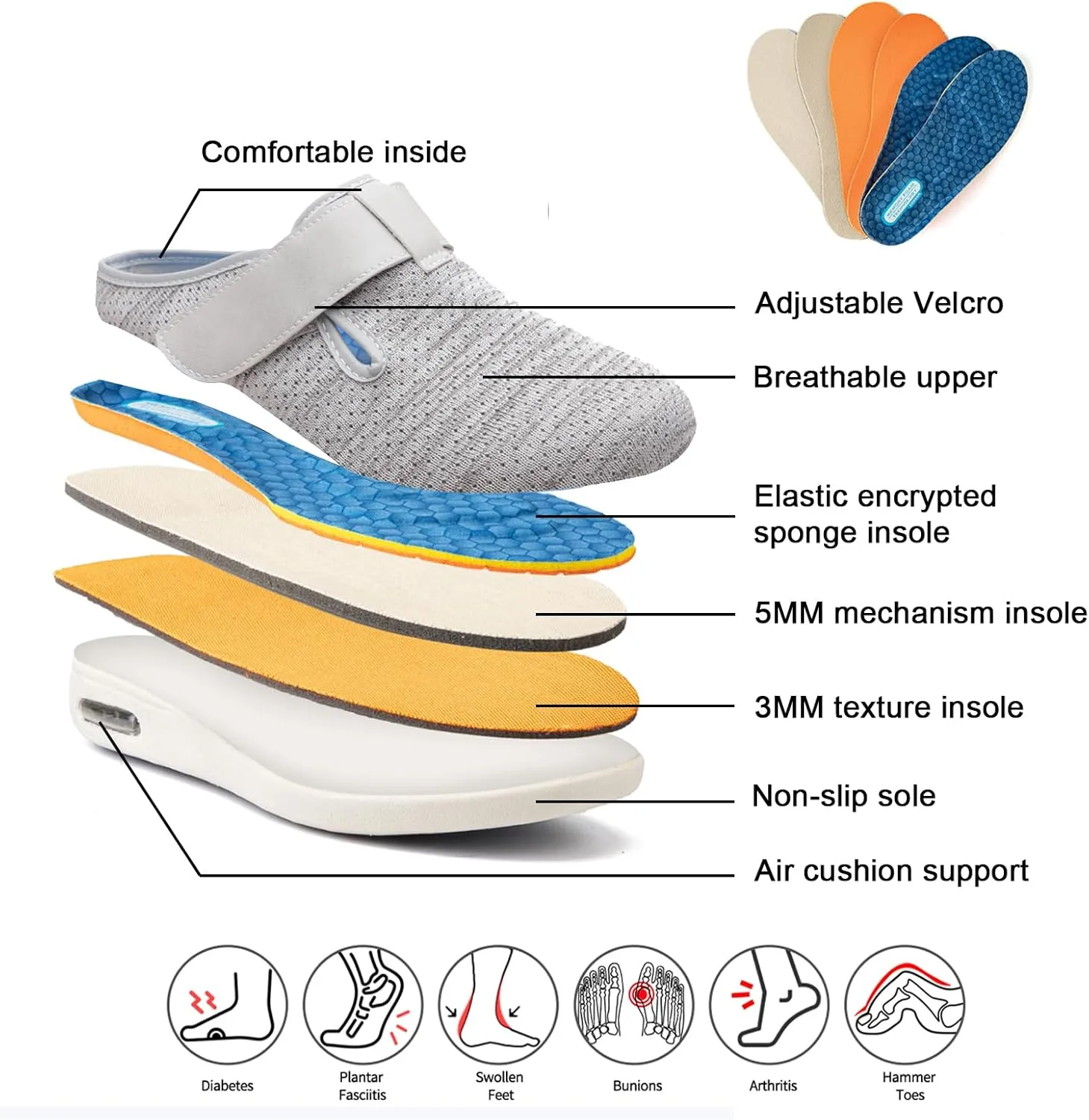 Diabetics Slippers ls,Women Men Adjustable Orthopaedic Walking Shoes,Extra Wide Memory Foam Sneaker for Elderly Swollen Feet Arthritis Edema