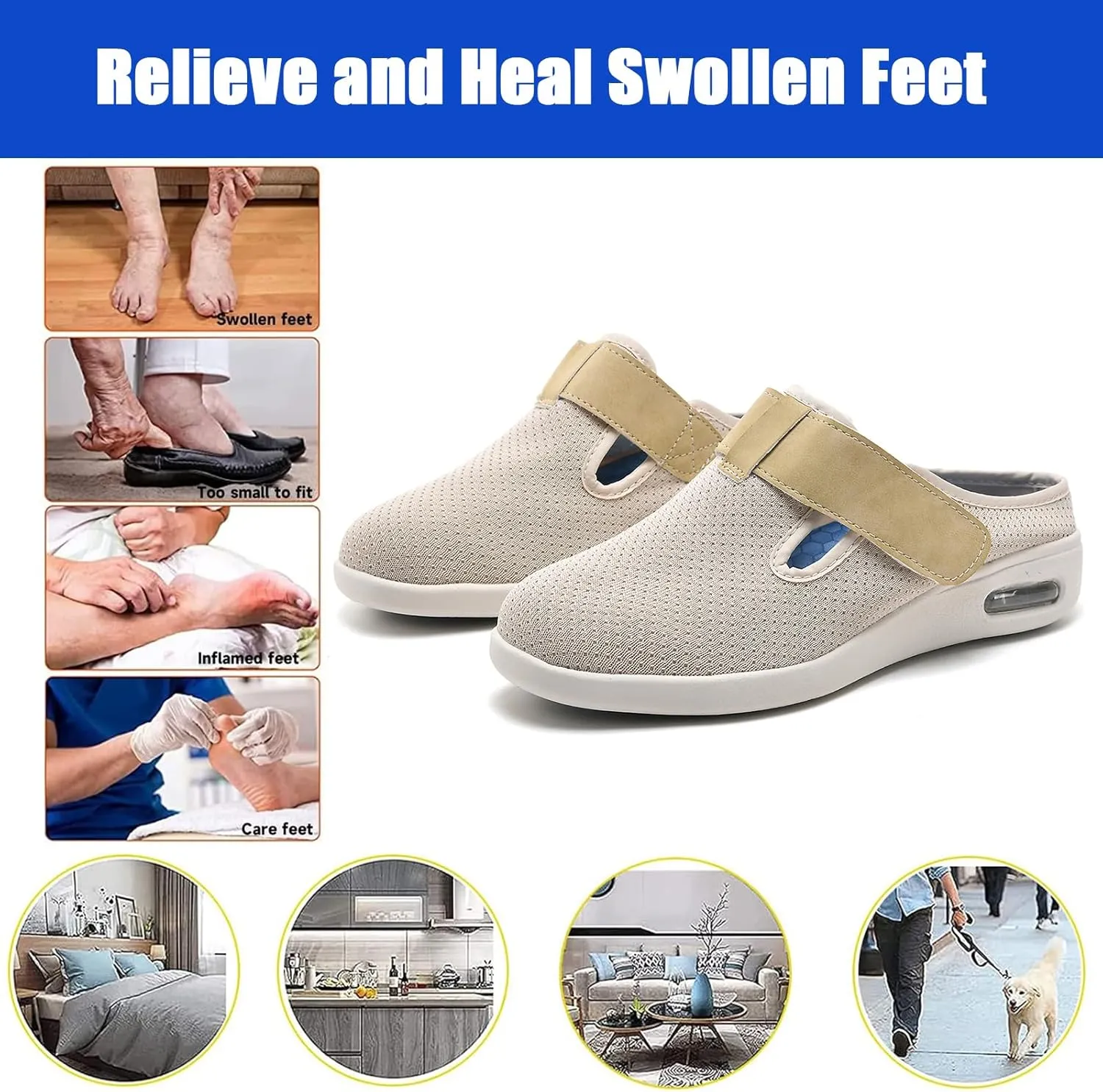 Diabetics Slippers ls,Women Men Adjustable Orthopaedic Walking Shoes,Extra Wide Memory Foam Sneaker for Elderly Swollen Feet Arthritis Edema