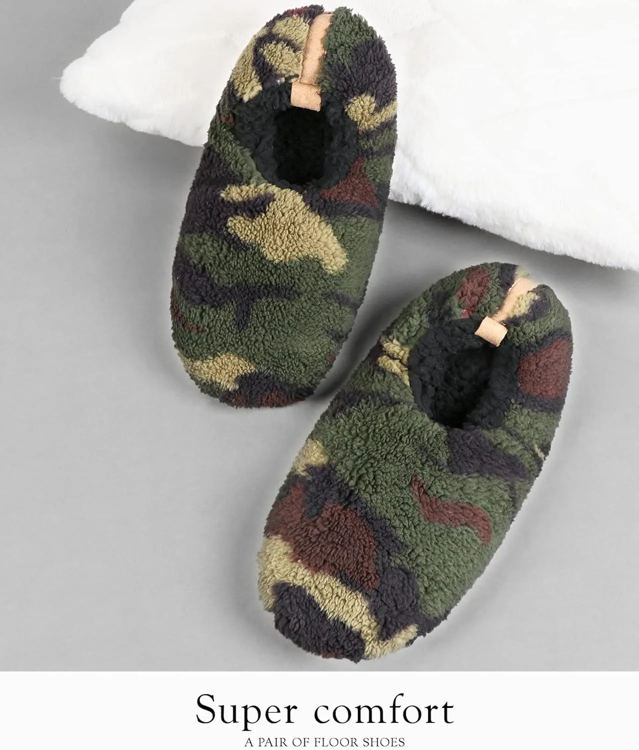 DICUIRD Mens Soft Soles Slipper Socks With Grippers, Cozy&Warm Sherpa Lining Slippers With Non Skid Bottoms, Fuzzy House Slippers