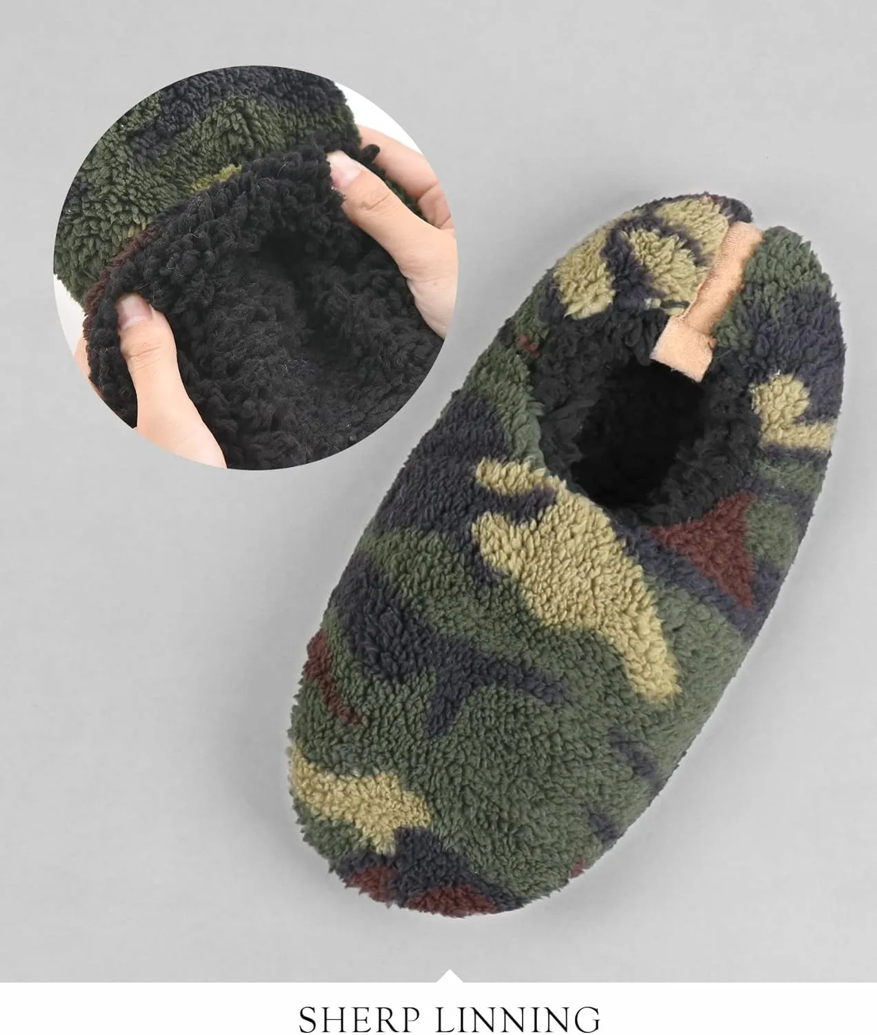DICUIRD Mens Soft Soles Slipper Socks With Grippers, Cozy&Warm Sherpa Lining Slippers With Non Skid Bottoms, Fuzzy House Slippers