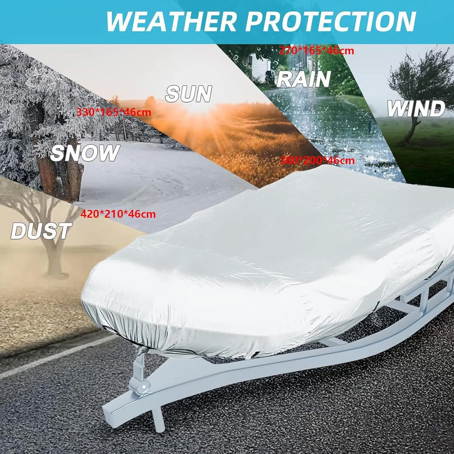 Dinghy Boat Cover 7 Sizes Boat Tarp Waterproof Anti-UV Boats Covers for Inflatable Boat and Dinghy,330 * 165 * 46cm