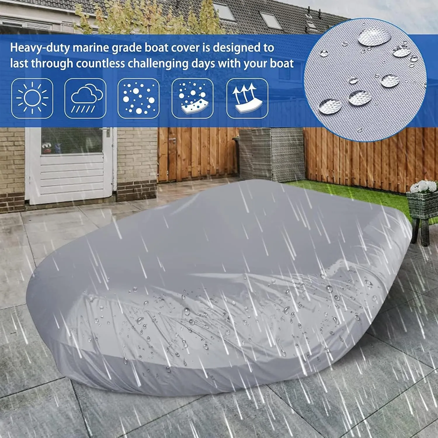 Dinghy Cover 7 Sizes Boat Tarp Waterproof Anti-UV Boats Covers for Inflatable Boat and Dinghy,380 * 200 * 46cm