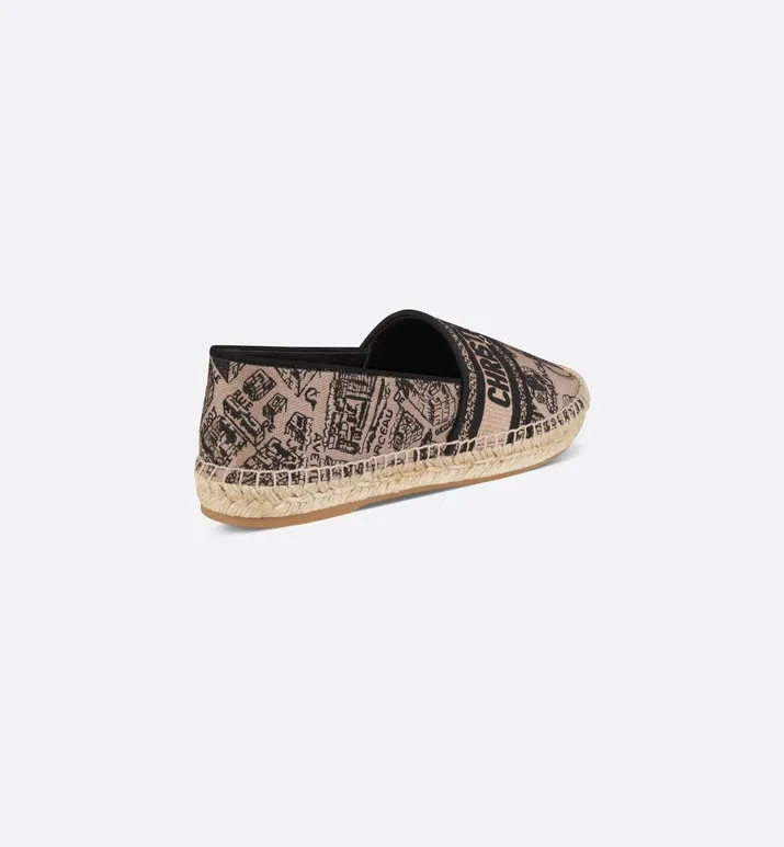 Dior Granville Espadrille • Beige and Black Cotton Embroidered with Plan de Paris Motif