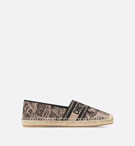 Dior Granville Espadrille • Beige and Black Cotton Embroidered with Plan de Paris Motif