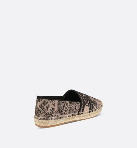 Dior Granville Espadrille • Beige and Black Cotton Embroidered with Plan de Paris Motif