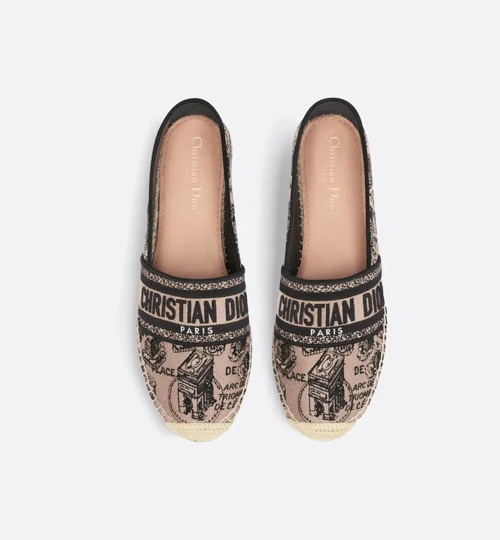 Dior Granville Espadrille • Beige and Black Cotton Embroidered with Plan de Paris Motif